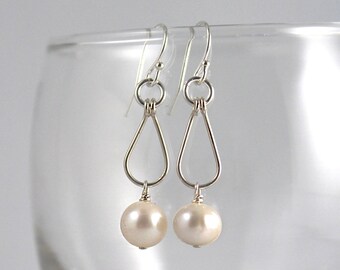Hoop Earrings, Sterling Silver, Pearl Hoop Earrings, Hoop Pearl Earrings, Pearl Earrings, Sterling Silver Hoop Earrings, Wedding Jewelry