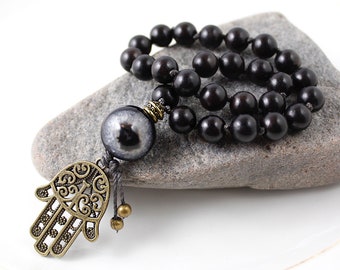 Eye Agate Worry Beads, Pocket Mala, 27 Beads, Mala Beads, Knotted Mala, Yoga Style, Mini Mala, Evil Eye Worry Beads, Healing Hand Mala