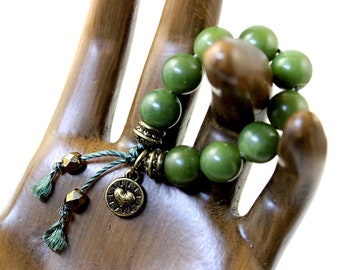 Jade Finger Mala 9 Beads, Worry Beads Mini Mala, Stress Relief Fidget, Affirmation Beads, Yoga Pocket Fidget Ring, Yoga Gift, Pocket Mala