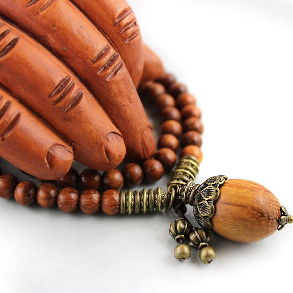 Acorn Double Wrap Wood Stretch Bracelet, Unisex Wood Bead Bracelet, Druid Wiccan Jewelry, Earthy Wood Bracelet, Wiccan Bracelet, Samhain