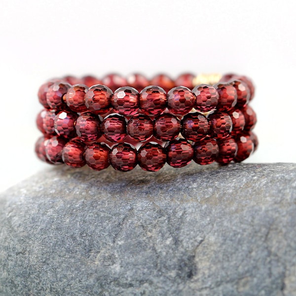 Dainty Garnet Stacking Ring, Sterling Silver or Gold Filled Ring, Sparkly Garnet Bead Ring, Stack 1, 2, or 3 rings for dramatic effect