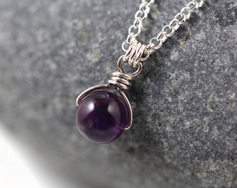 Delicate Amethyst Pendant Necklace, Dainty Stone Necklace, Silver Gemstone Pendant, Minimalist Necklace, Layering Necklace, Wedding Jewelry