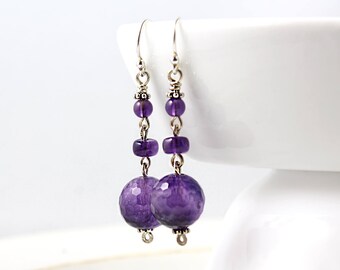 Long Amethyst Earrings February Birthstone Sterling Silver Long Dangle Earrings Chandelier Earring AG516 The Silver Plaza