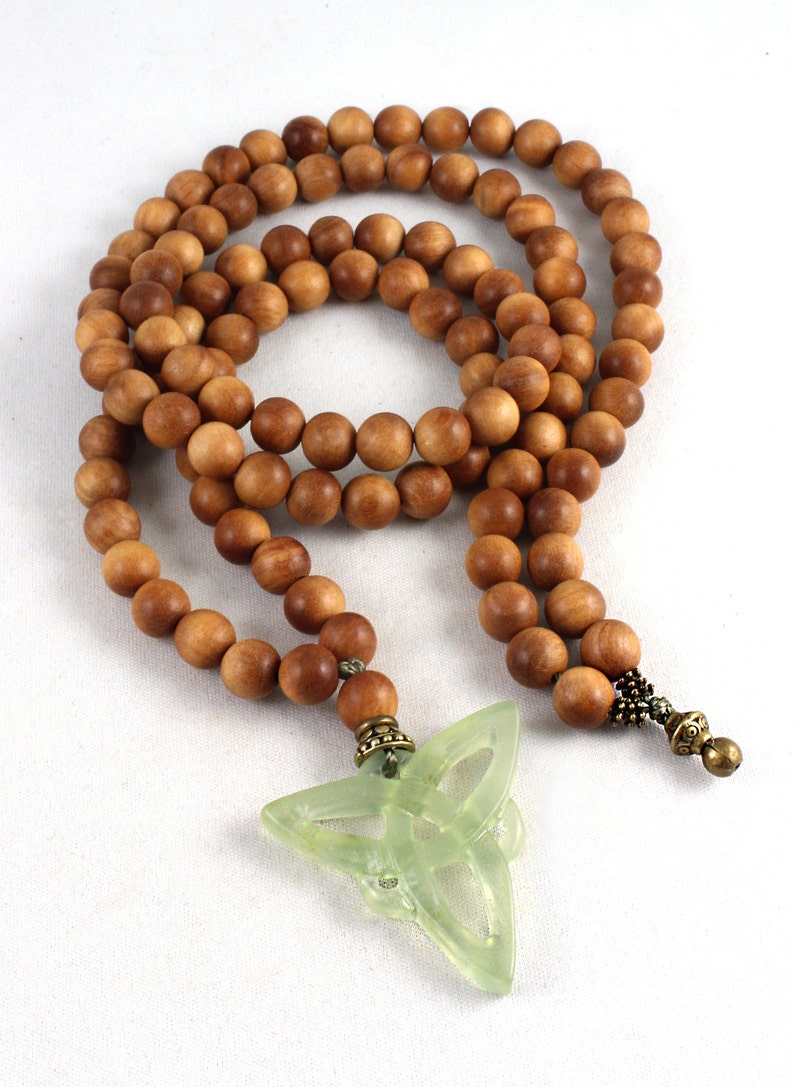 Sandalwood Mala Bead Necklace 108 Beads With Jade Celtic Knot Etsy