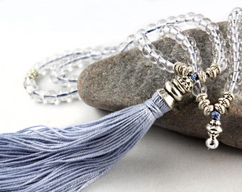Quartz Mala, Mala Beads, Prayer Beads, Gemstone Mala Beads, 108 Mala Beads, Tassel Mala, Tassel Necklace, Crystal Mala, Yoga Jewelry, Zen
