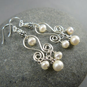 White Pearl Earrings, Pearl Chandelier Earrings, Wedding Jewelry, Chandelier Earrings, Bridesmaid Earrings, White Pearl Chandelier, Yoga