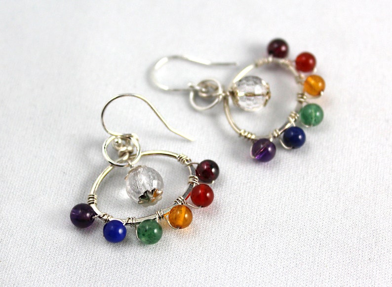 Gemstone Chakra Earrings 7 Chakra Earrings Sterling Silver Etsy Canada
