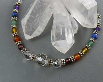 7 Gemstone Chakra Necklace, Sterling Silver, Chakra Pendant, Chakra Jewelry, Healing Gemstone Necklace, Chakra Jewelry, Yoga Style Jewelry