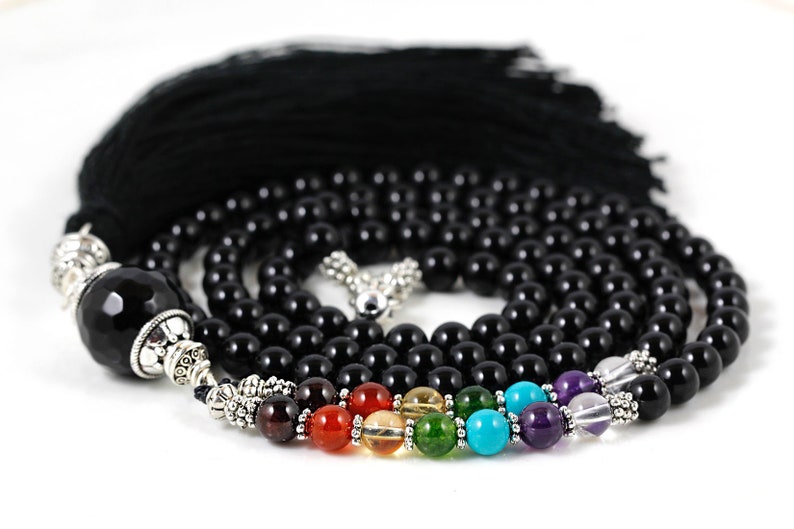 Chakra Mala Necklace 7 Chakra Necklace Black Mala Beads 108 | Etsy