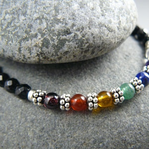 7 Chakra Bracelet Adjustable Cord gemstones Seven Chakras 4mm Beads-goldfilled  Sterling Silver Meditation yoga Healing handmade. 