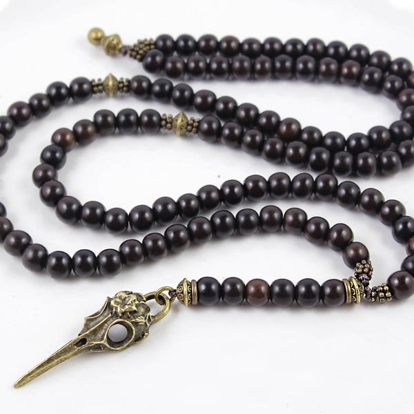 Skull Mala, Skull Necklace, Kali Mala Beads, Skull Prayer Beads, Black Mala, Mens Mala, Skull Pendant, Mala Necklace, Raven Skull Necklace