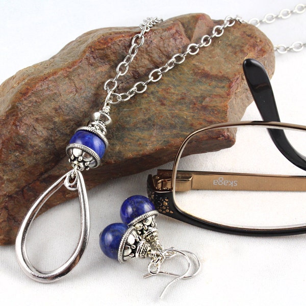 Gemstone Eyeglass Holder, Eyeglass Necklace, Eyeglass Loop, Eyeglass Lanyard, Eyeglass Chain, Eyeglass Necklace, Yoga Jewelry, Lapis Lazuli