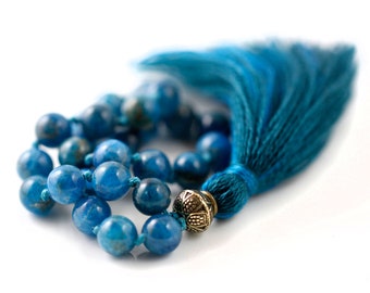 Blue Apatite Stone Pocket Mala Worry Beads, 27 or 33 Beads, Komboloi, Mini Mala, Blue Apatite Mala Beads, Affirmation Beads, Pocket Fidget