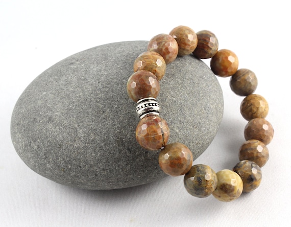 Chunky Petrified Wood Bracelet Gemstone Stretch Bracelet Wood