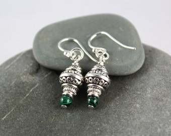 Malachite Earrings, Sterling Silver Ear hooks, Malachite Dangle Earrings, Drop Earrings, Green Gemstone Earrings, Yoga Jewelry, Heart Chakra