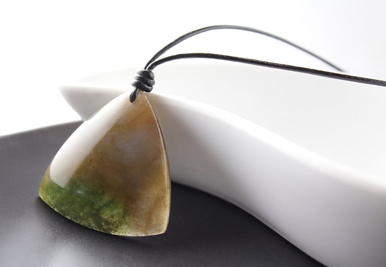 Earthy Gemstone Necklace Zen Leather Cord Necklace Healing Gemstone Yoga Jewelry Protection Gemstone Touchstone Agate Pendant Necklace