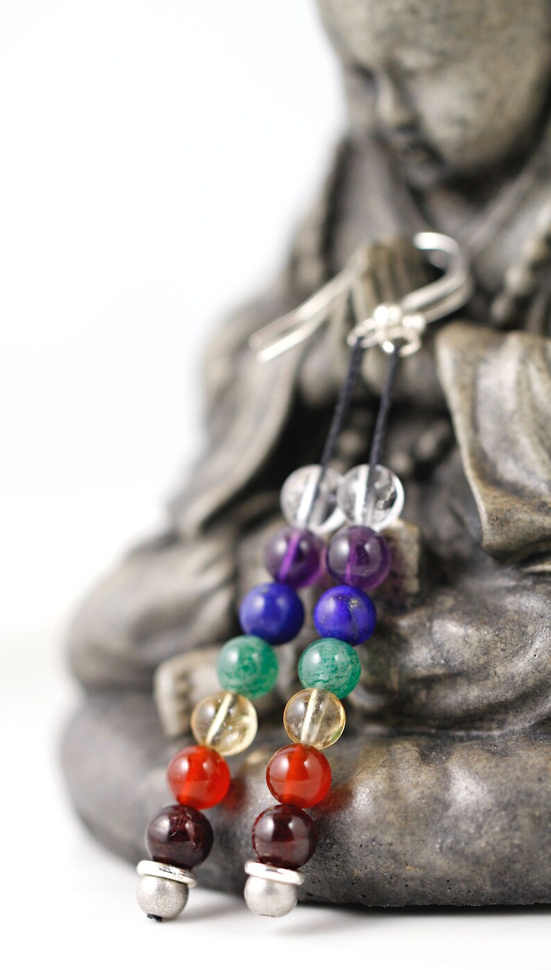 thumbnail image 2 of 5 Pairs Natural Stone 7 Chakra Earrings - Reiki Healing Jewelry For Women 2 of 6