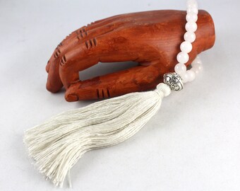 White Quartz Tassel Mala with 27 or 108 Beads, White Tassel Mala Necklace or Bracelet with Frosted Quartz, Sublime Yoga Wedding Jewelry