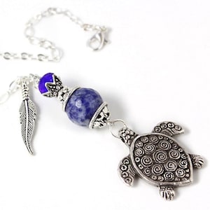 Silver Turtle Car Mirror Charm, Rear View Mirror, Gemstone Car Charm, Car Accessories, Car Mirror Decoration, Turtle Car Charm, Car Crystal