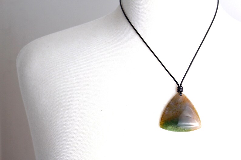 Earthy Gemstone Necklace Zen Leather Cord Necklace Healing Gemstone Yoga Jewelry Protection Gemstone Touchstone Agate Pendant Necklace