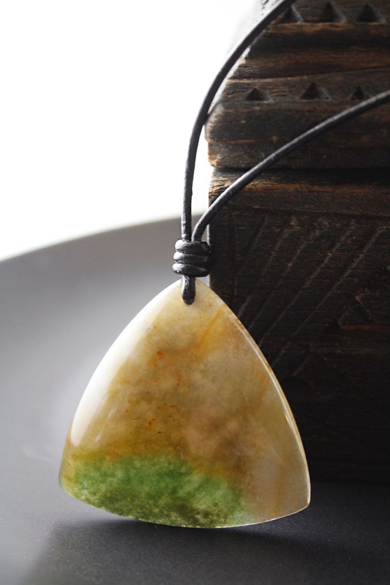 Earthy Gemstone Necklace Zen Leather Cord Necklace Healing Gemstone Yoga Jewelry Protection Gemstone Touchstone Agate Pendant Necklace