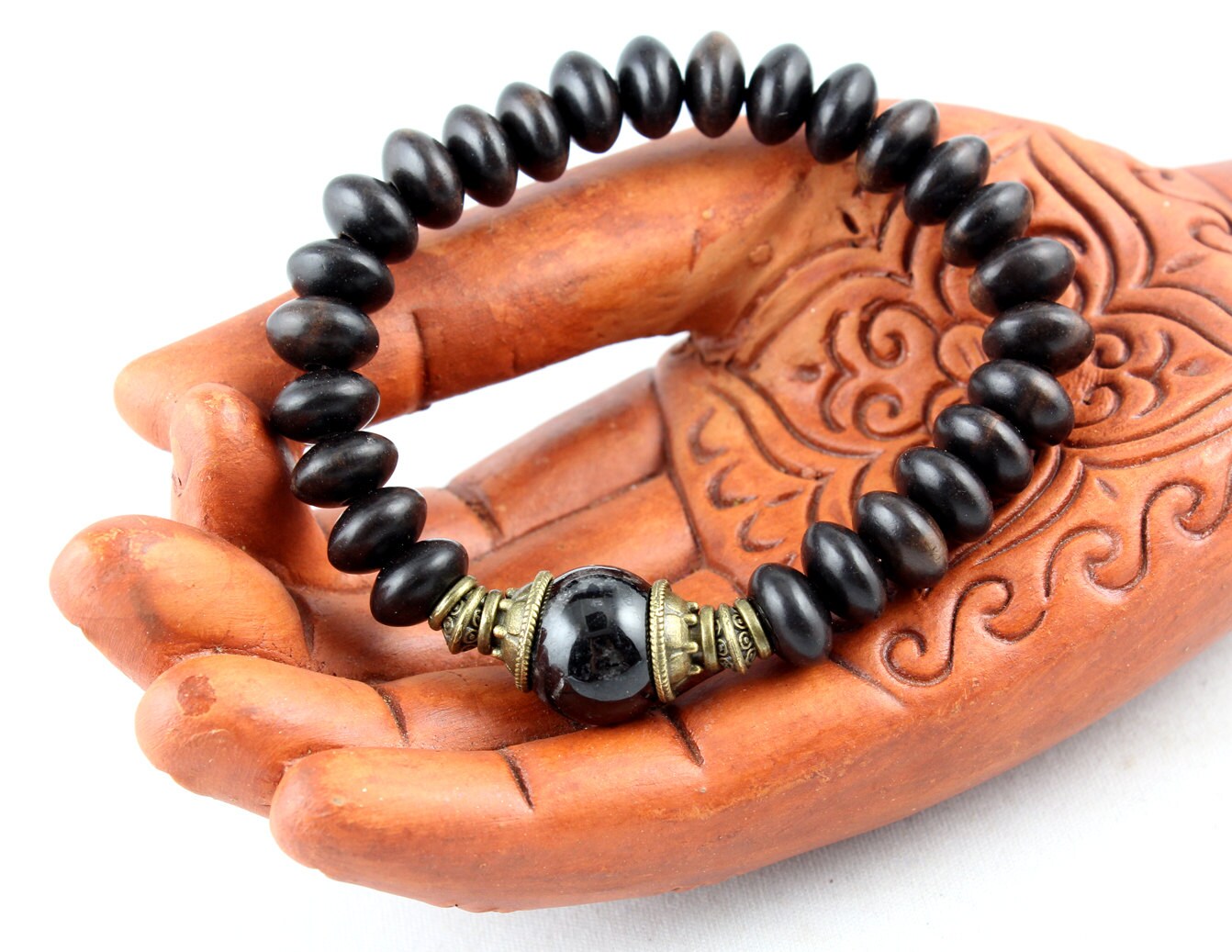 Black Tourmaline Bracelet Mala Bracelet Ebony Wood Bracelet Etsy
