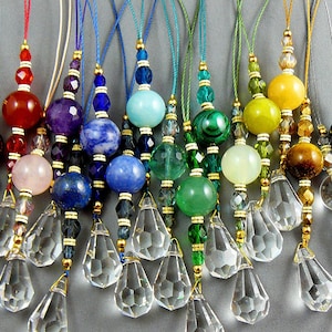 Protection Gemstone Car Charm, Car Crystal with Natural Gemstones, Suncatcher Window Crystal, Rear View Car Mirror Crystal, New Driver Gift