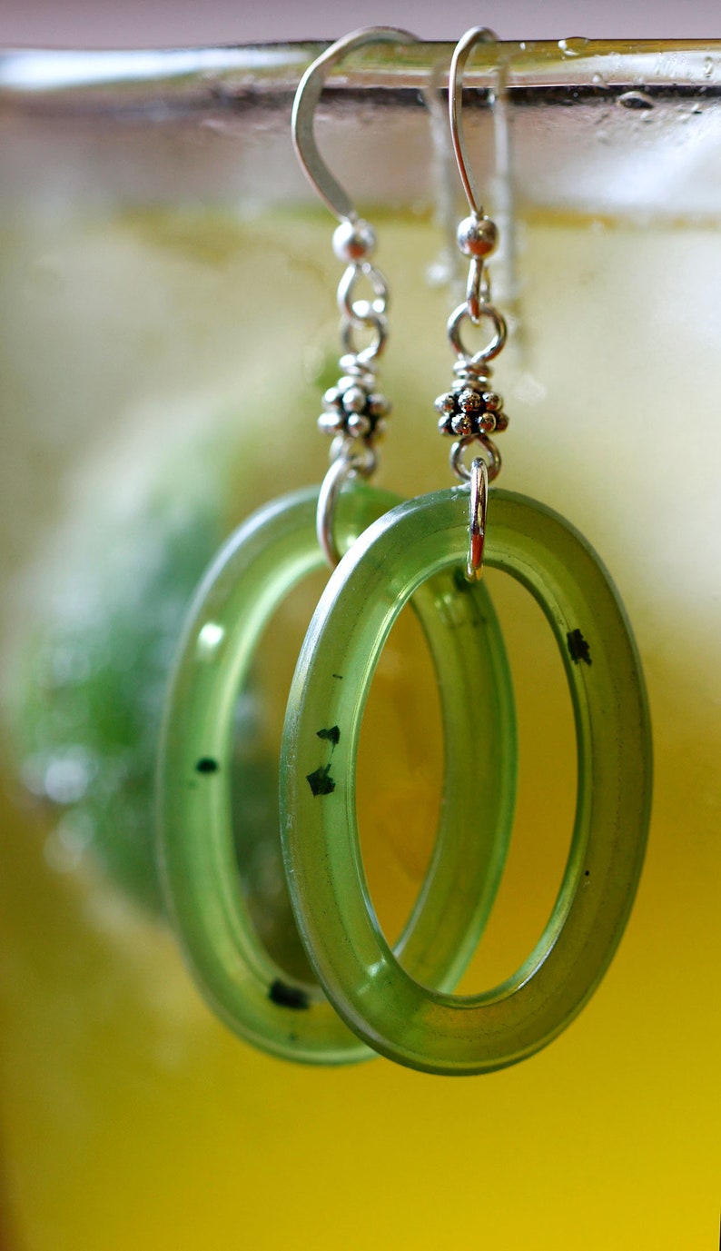 Green Hoop Earrings Sterling Silver Green Hoops Lightweight Etsy