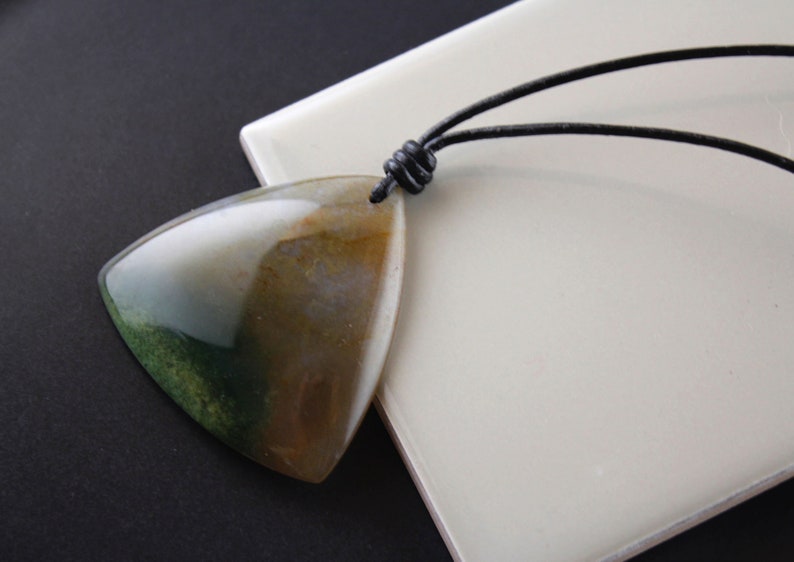 Earthy Gemstone Necklace Zen Leather Cord Necklace Healing Gemstone Yoga Jewelry Protection Gemstone Touchstone Agate Pendant Necklace