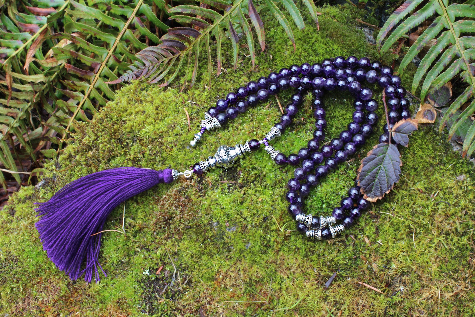 Amethyst Mala Necklace 108 bead Mala Tassel Mala Necklace Etsy