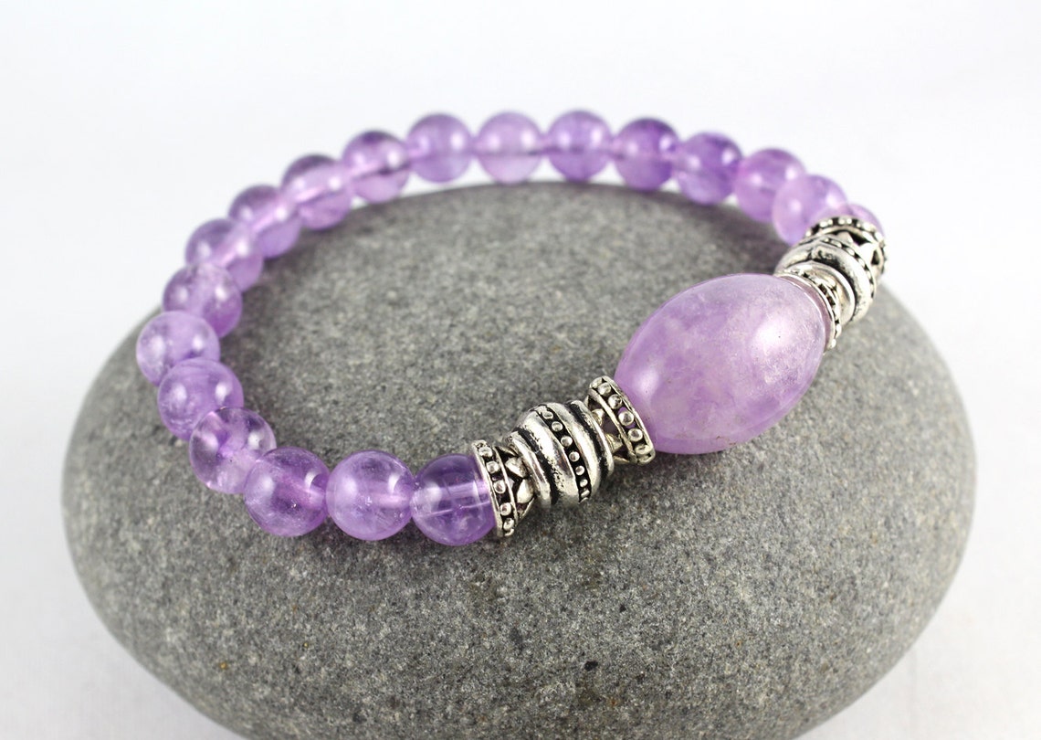 Lavender Amethyst Bracelet Purple Stone Stretch Bracelet Etsy