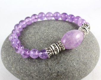 Lavender Amethyst Bracelet, Purple Stone Stretch Bracelet, Yoga Style Bracelet, Healing Gemstone, Lilac Purple Jewelry, Brow Chakra, Zen