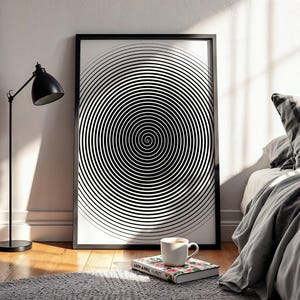 Hypnotic Spiral Wall Art – Trippy Optical Illusion Poster Canva Template | Modern Retro Digital Download | Black & White Printable Art