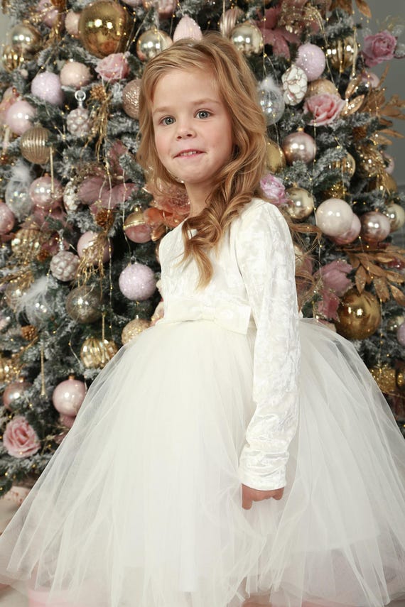 White Velour Tulle Dress | Long Sleeve Holiday Party Outfit - Etsy Canada