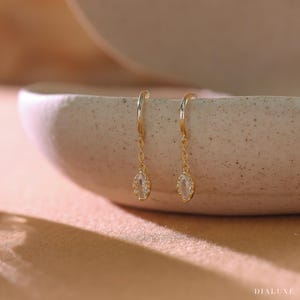 Gold Marquise Diamond Drop Earrings, Sterling Silver Dangle Earrings, Minimalist Huggie Earrings, Everyday Stud Earrings, Gift for Her