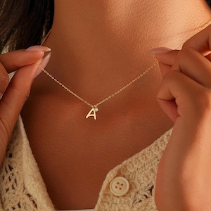 Collar con inicial personalizada y diamante, collar de oro con letra personalizada en plata de ley, joyería con monograma, regalo hecho a mano para ella
