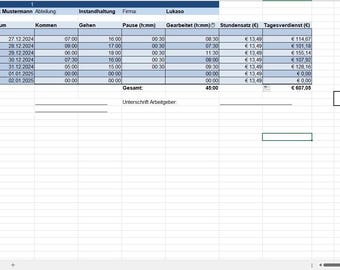 Excel time tracking – practical timesheet template for your working hours