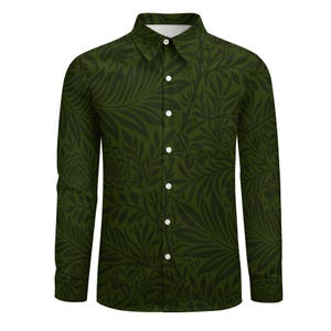 Mens Long &#39;Green Floral Design&#39; Sleeved Dress Shirt, Business Shirt, Outing Shirt, w pocket, Mens Dress Shirt