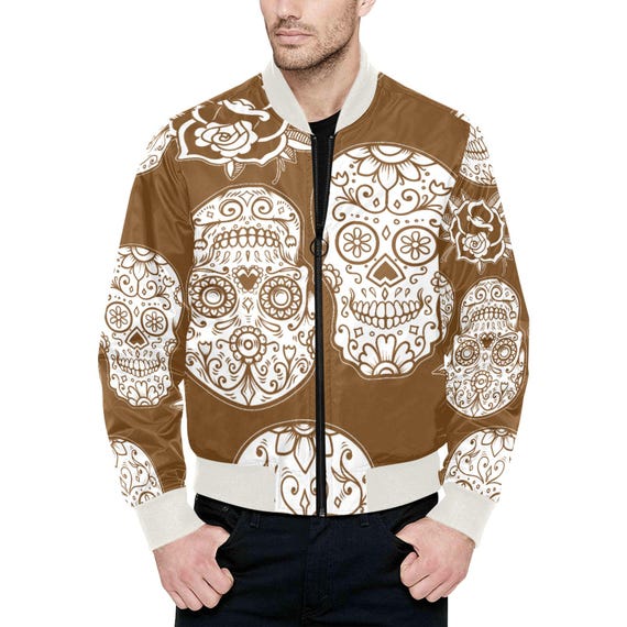Mens Bomber Jacket With Quilted Lining, Amazing Sugar-skull Rose