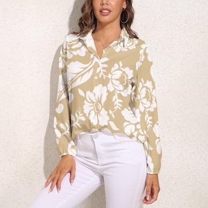 Womens Retro Long Sleeve Top, Floral top, casual long sleeve shirt, womens business shirt