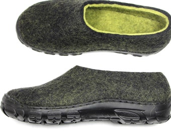 Aardingswollen pantoffels voor heren, handgemaakte vilten huisschoenen, comfortabele winterschoenen voor buiten, ecocadeau voor hem, aangepaste kleuren beschikbaar