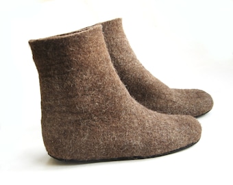 Eco Friendly felted wool boots, brown ankle boots - Felt Boots Long winter weekend. Indoor Outdoor. US 5 - 11.5 - CUSTOM 7 ECO Wool Colors