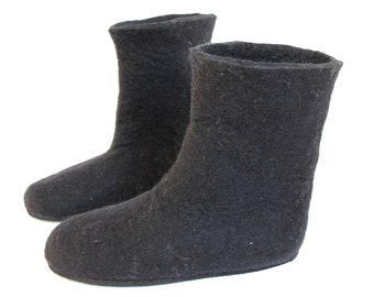 All season warm feet Felted boots,  Black wool boots, Pull On Moccasin boots women, Winter Summer Outdoor Indoors, CUSTOM 7 ECO Wool Colors