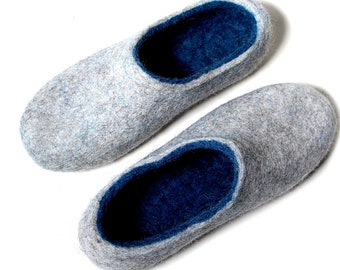 Simple Stone Wool Barefoot Home Shoes Gray Mykonos Blue - Customize: wool 37 colors + 10 rubber soles for indoors out