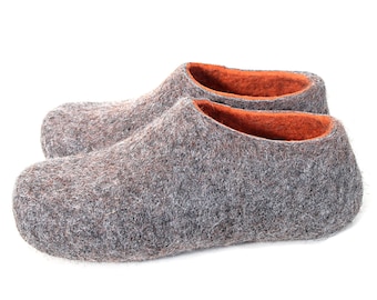 Gift for housewarm Breathable felt slippers Men, Gray Orange Wool clogs  - Pick your 30+7 colors