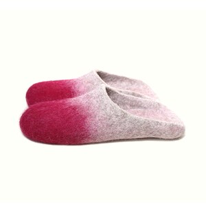 Wool Mule Slippers Women, Felt House Shoes, Holiday Comfort Gift, Pink to Gray Wool Blend, Glue-Free and Soft for Cold Floors