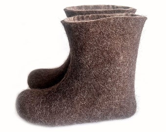 Maple Frost Woolen womens winter boots slippers, Natural felt boot valenki, Indoors outdoor with crepe rubber soles