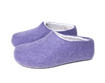 Warm wool slippers Lavender, Natural Organic indoor shoes for Ladies, Cute warm gift for Her -  Customized colors