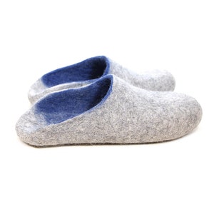 Men sheep Wool slippers Slide Gray Blue, Barefoot Breathable hygge gifts for Grandpa - Customized 37 colors and sustainable rubber soles