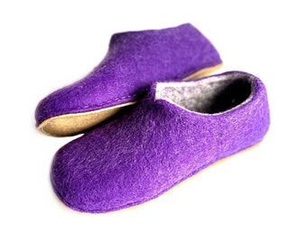 Mocassin slipper women Wool organic, hand felted Soft Purple Beige, Gift for Her - customized colors